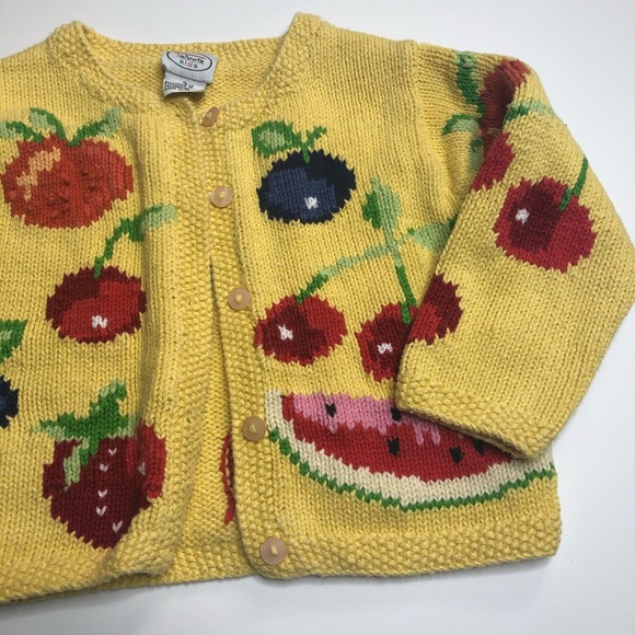 Talbots Other - Talbols Kids Button Yellow Fruit Knit Sweater
